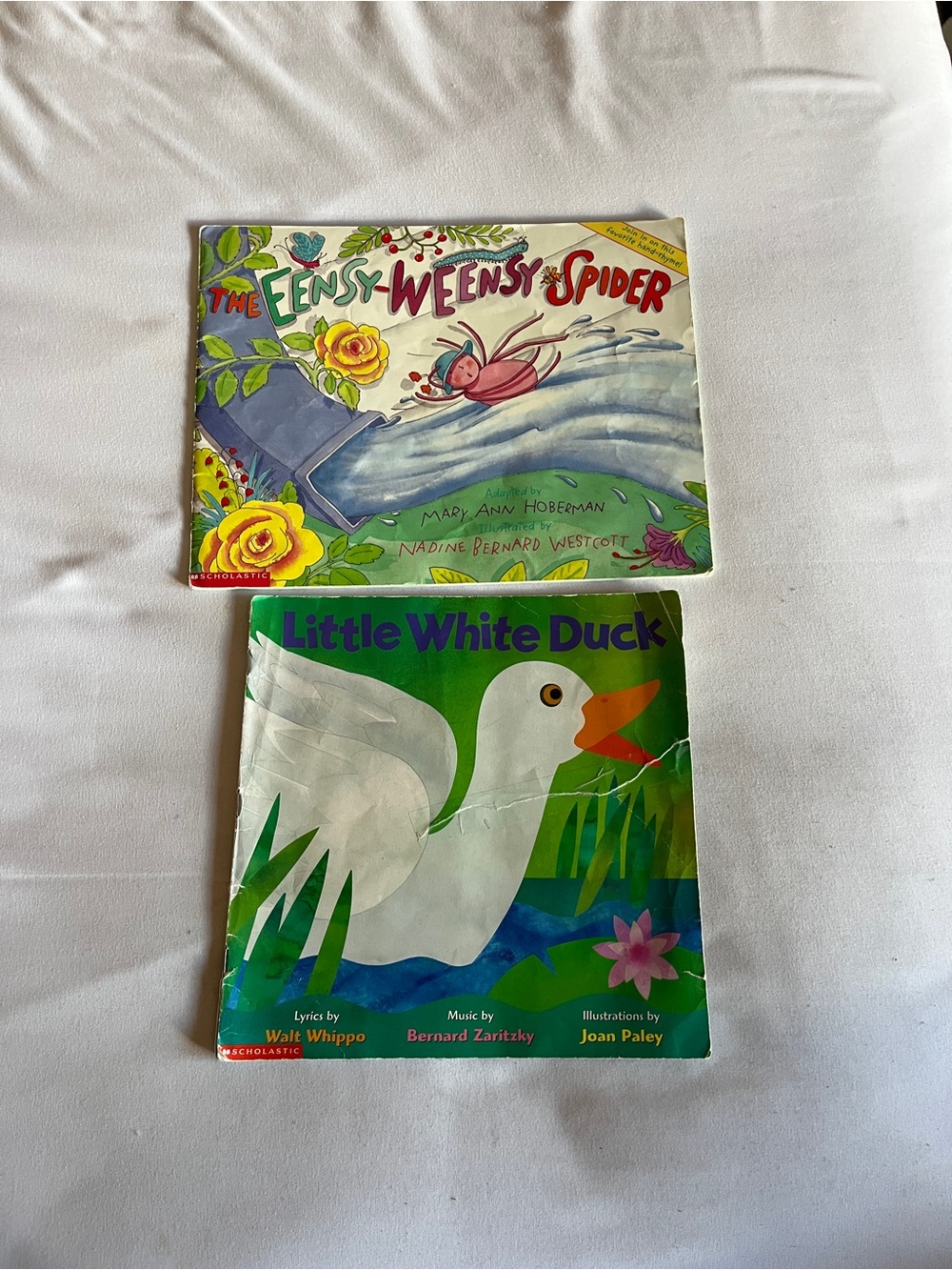 Scholastic Little White Duck board book - white, orange, green, blue